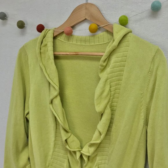 3/4 Sleeve Ruffled Edge Open Front Cardigan - Picture 3 of 13
